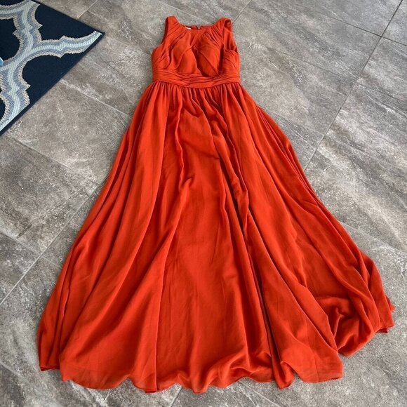 Azazie Harper Flowy Pleated Chiffon Maxi Dress Paprika Size 10 - Picture 2 of 13